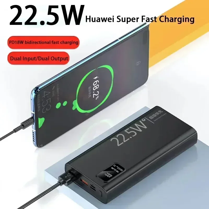 200000mAh Large Capacity Power Bank  22.5W USB C Fast Charging External Auxiliary Battery For iPhone 15 14 Samsung Xiaomi