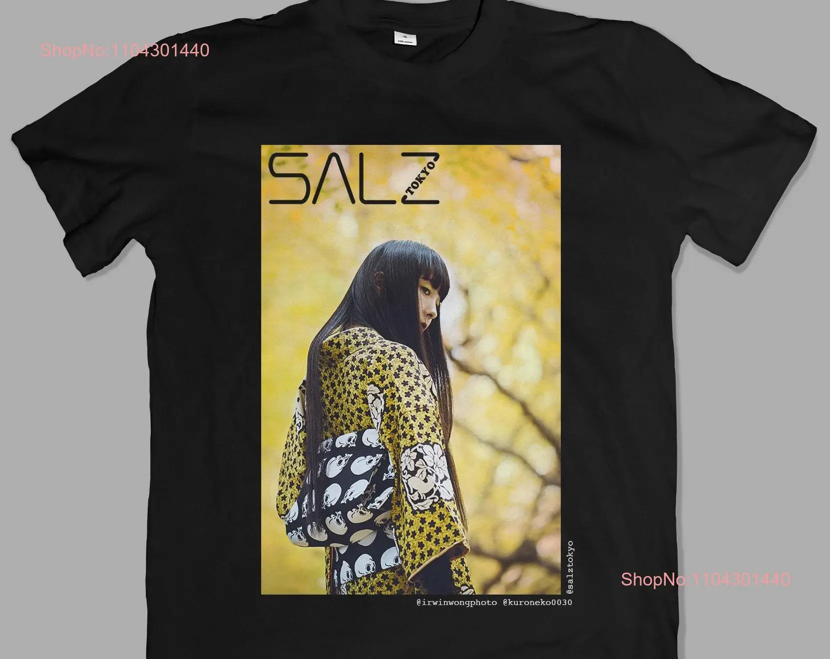 

SALZ Tokyo Gingko Kimono T Shirt 2 arT yellow autumn manga girl skulls vaporwave 90s photo print black cool Japan