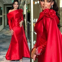 Vestido de fiesta de sirena con un hombro elegante personalizado, largo hasta el suelo, vestidos de noche formales con flores y lentejuelas