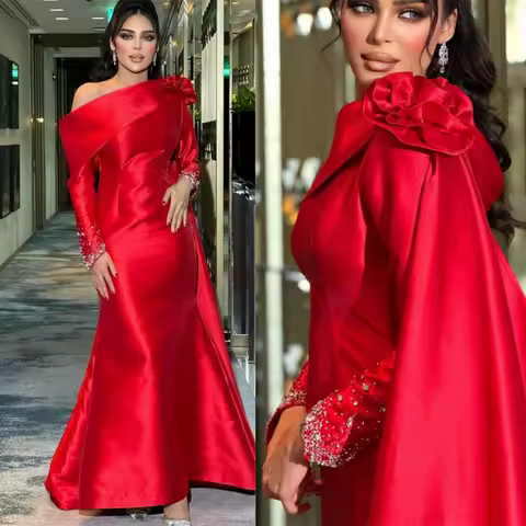 Customized Eleagnt One Shoulder Mermaid Party Dress Floor Length Long Sequin Flower Formal Evening Gowns 이브닝드레스