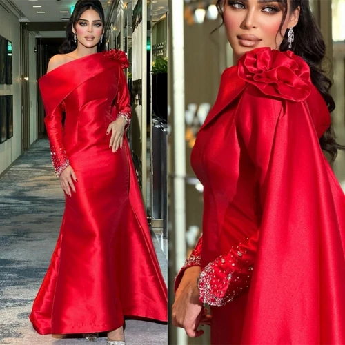 Vestido de fiesta de sirena con un hombro elegante personalizado, largo hasta el suelo, vestidos de noche formales con flores y lentejuelas