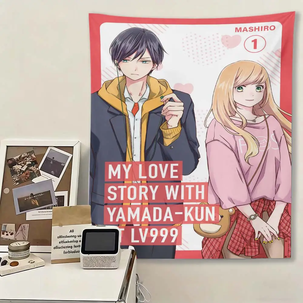Lv999 Yamada-kun Tapestry, Akane & Yamada Anime Wall Art, Sweet Romance Bedroom Decor for Fans