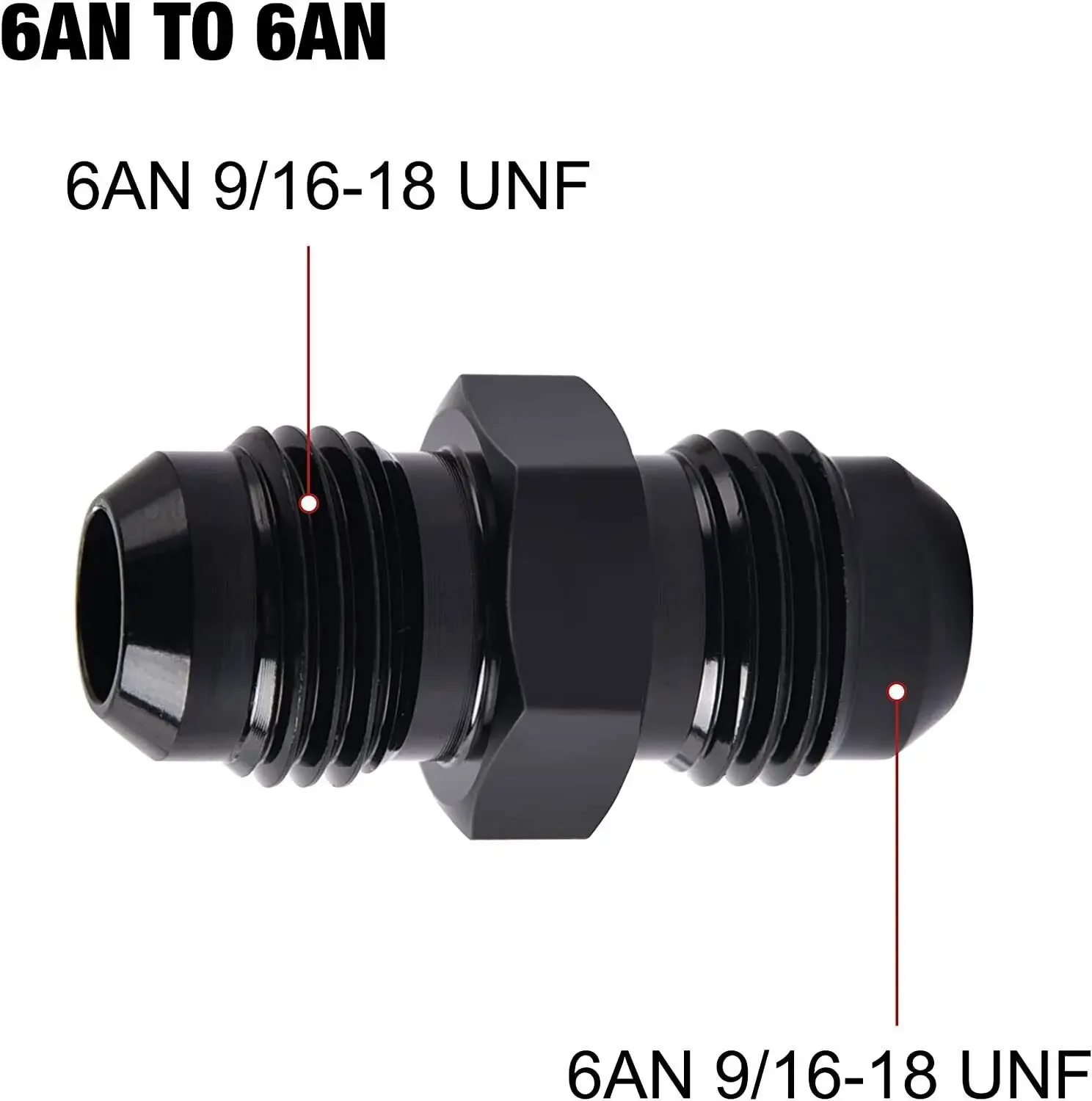 2pcs High Quality Aluminum Alloy AN6 To AN6 Male Flare Coupler Union Straight Fuel Hose Adapter Fitting Black TF-1115