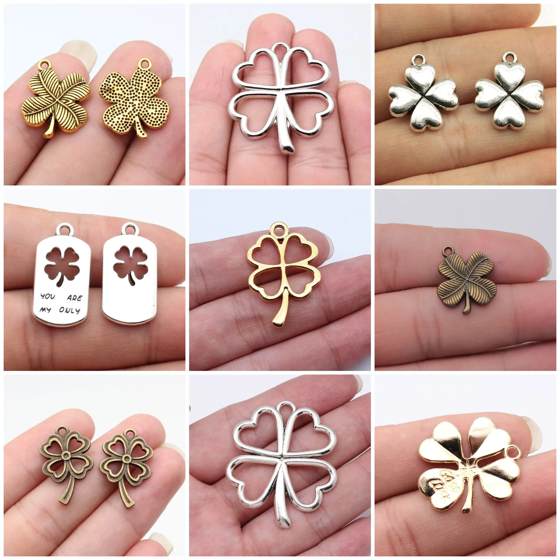 Four Leaf Clover Lucky Charms Pendant Fortune For DIY Bracelet Necklace Jewelry Making Supplies Wholesale