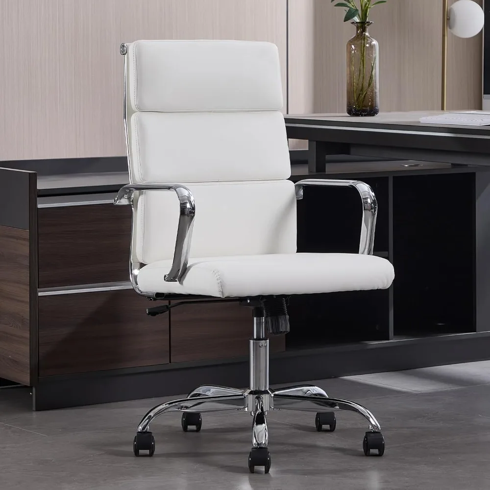 

Ergonomic Executive Conference Chair – Ribbed Leather Mid-Back Swivel Chair with Lumbar Support