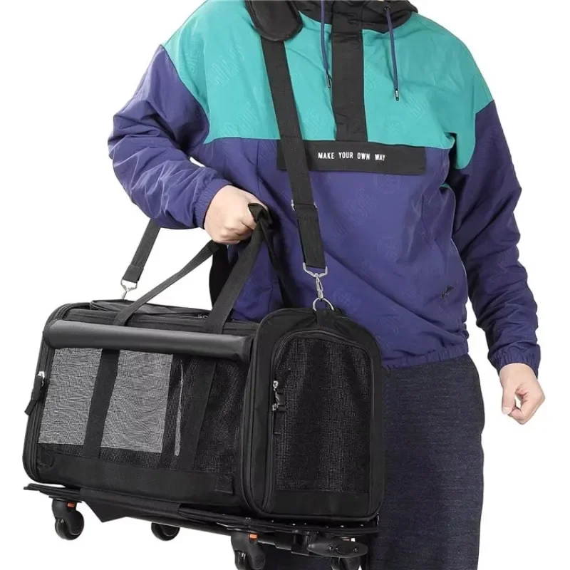Airline Approved Mesh Breathable Travel Pet Stroller Stroller Dog Cat Backpack Pet Basket with Wheels