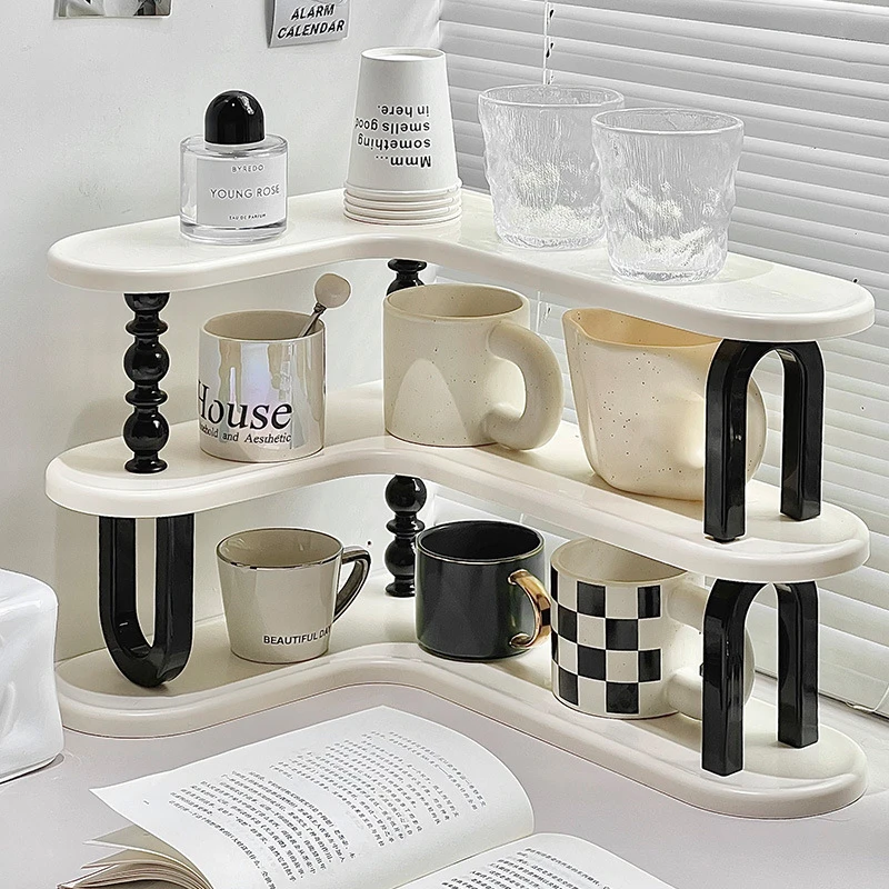Cup Organizer Rack Mug Holder Tea Cup Storage Shelf Kitchen Draining Rack Tea Bag Organizer Space Saving