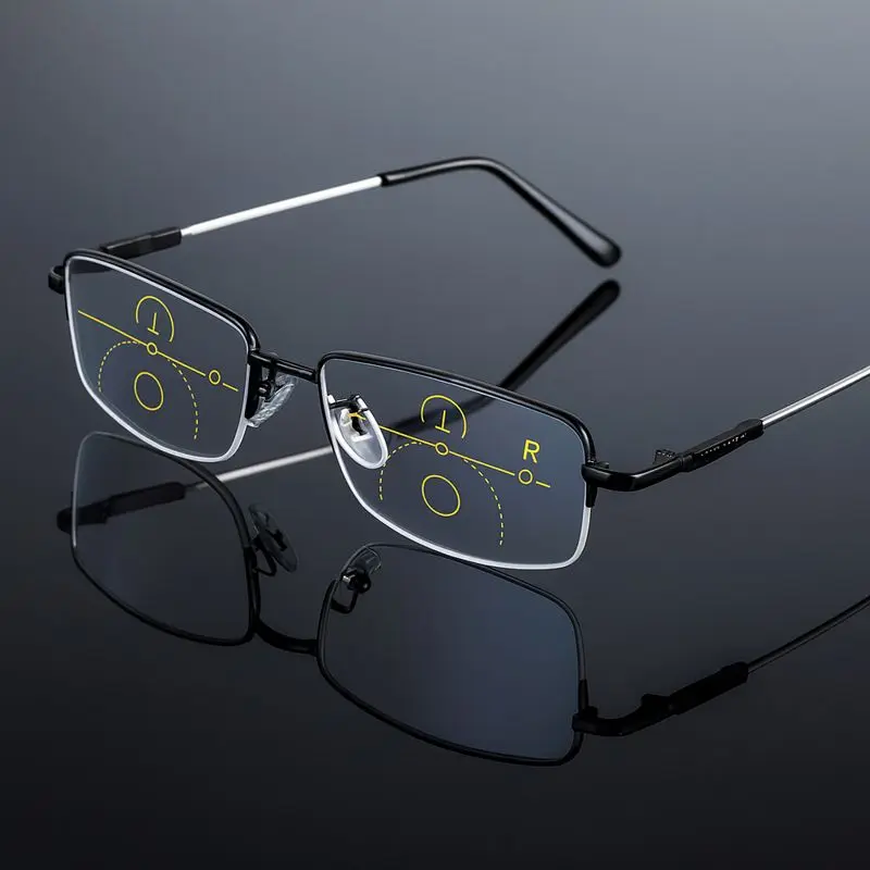 1 قطعة 3 في 1 نظارات القراءة الوظيفية مع إطار سبائك التيتانيوم للاستخدام الكمبيوتر مكتب ريترو بسيط للأعمال + 100 إلى + 400