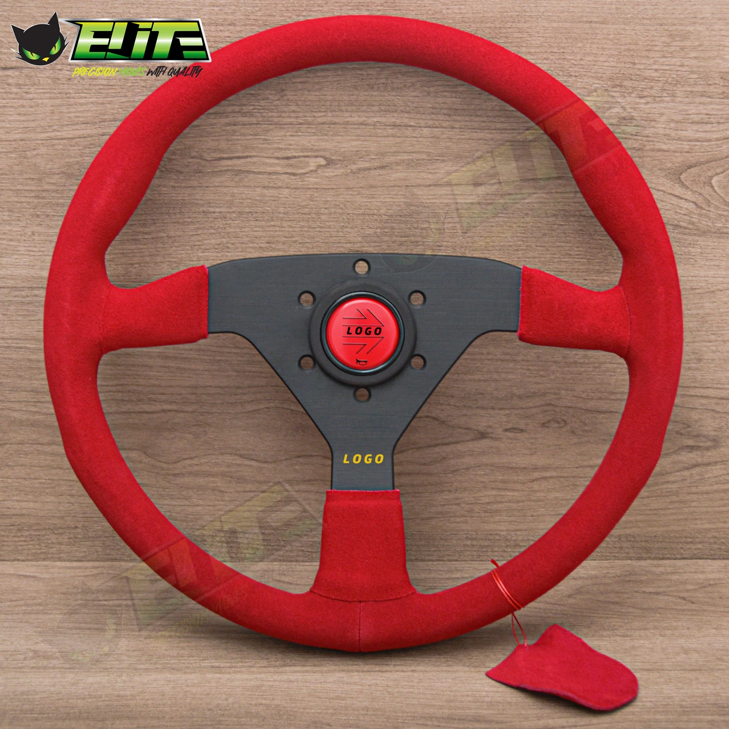 JDM Modified Car Red Suede Leather Steering Wheel Montecarlo Racing Sports Steering Wheel