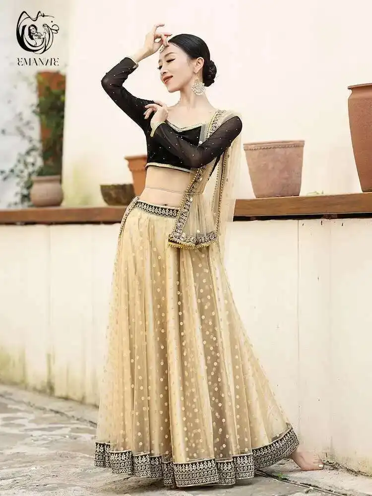 New Yiman Exotic Indian Dance Dress Ethnic Style Female Belly Dance Scarf Top Large Swing Skirt Lengha Set