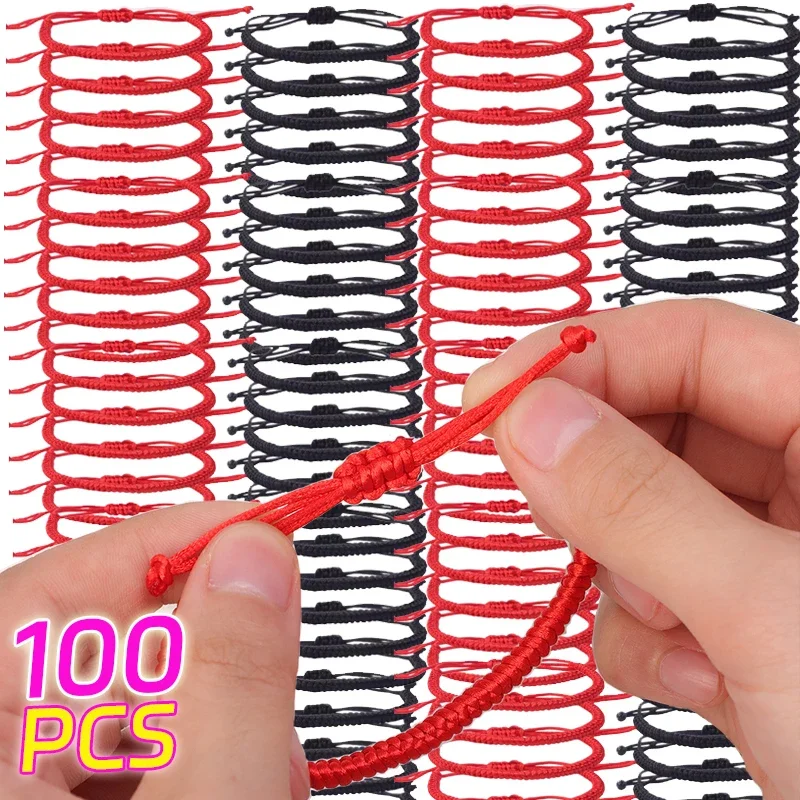 Red Black String Adjustable Bracelet Lucky Hand-woven Red Bracelets for Women Men Lucky Amulet Friendship Handmade Braid Rope