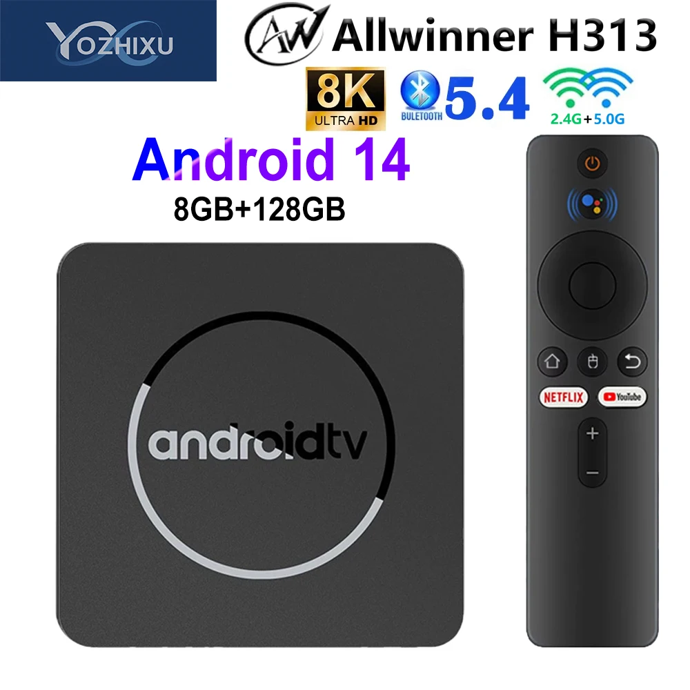 YOZHIXU TV Box 128GB Q10 Android 14 AllwinnerH313 Netflix 4K 8K Google Voice Media Player 5G Dual WIFI Bluetooth 5.4 Set Top Box