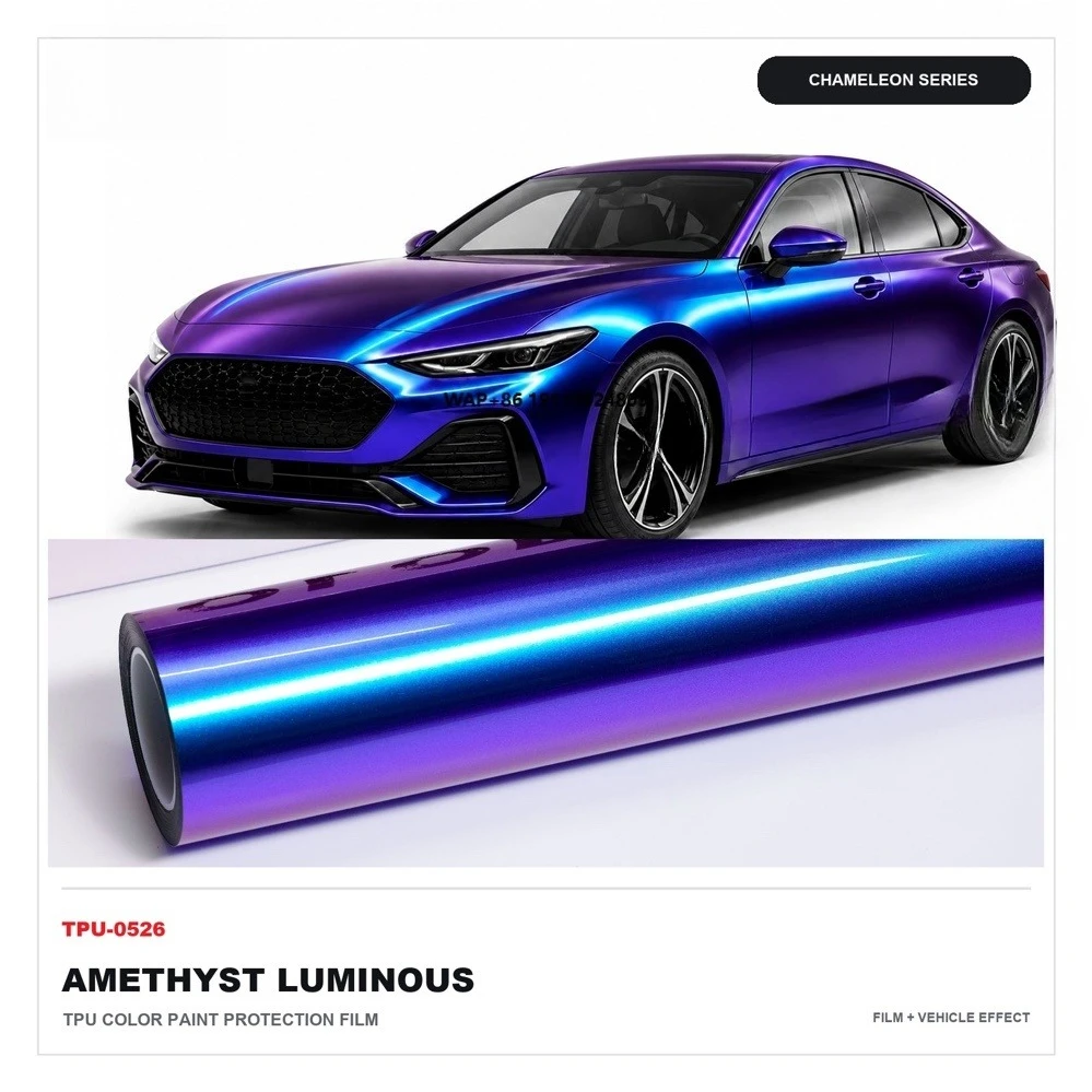 Iridescent TPU Color PPF Amethyst Luminous Blue Purple High Gloss Self Healing Car Paint Protection Film