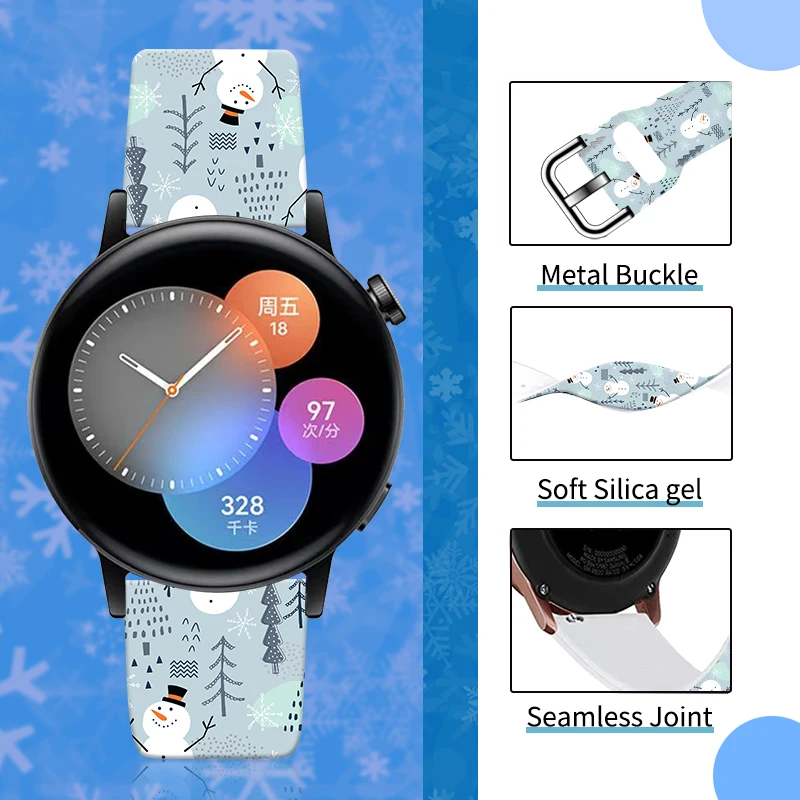 20mm Christmas Print Strap for Samsung Galaxy Watch 6/5/4 40mm 44mm Sport Band Replaceable Bracelet 22mm for 5Pro 45mm Watchband