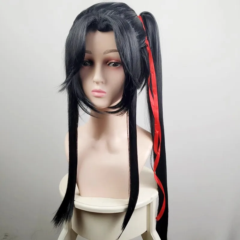 TGCF Hua Cheng Peluca de disfraz de Cosplay de Anime, Tian Guan Ci Fu San Lang Red Han Fu Youth, pelo largo negro, protector de muñeca, accesorios de cadena