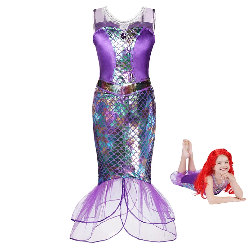 Robe de Princesse à Breloques pour Fille, Petite Sirène, Ariel, Cosplay, Costume de Carnaval, ixd'Halloween, Vêtements pour Enfants