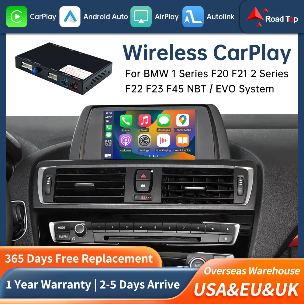 Road Top Wireless Carplay Decoder Interface For BMW 1 2 Series F20 F21 F22 F23 F45 2011-2020 NBT EVO With AirPlay Mirror Link