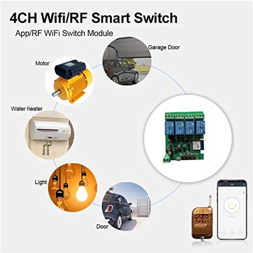 12V 10A WiFi Relay Switch Board 1/2/4 CH Timer Delay eWeLink APP Control Wireless IoT Smart Home Work With Alexa Google Home