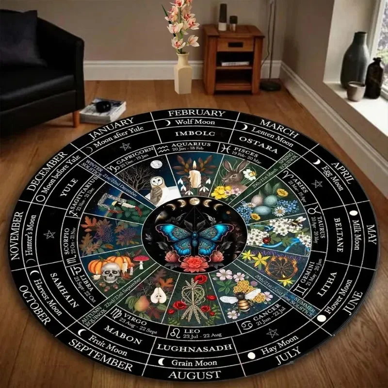 Wheel of The Year Rug Pagan Wiccan Decor Carpet Zodiac Art Rug Mat Sabbat Altar Cloth Witchcraft Gifts Lunar Calendar Rug Mat
