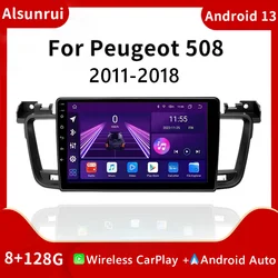 9'' AutoRadio Android 13 Samochodowy odtwarzacz multimedialny dla PEUGEOT 508 2011-2018 Stereo Jednostka główna GPS Nawigacja Wideo Audio Carplay