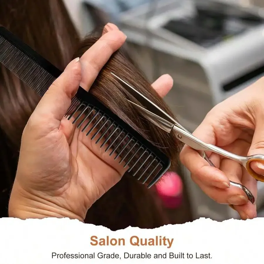 

6pcs Professional Hair Cutting Combs For Stylists, Heat Resistant ABS Plastic Barber Combs With Medium And Fine Teeth