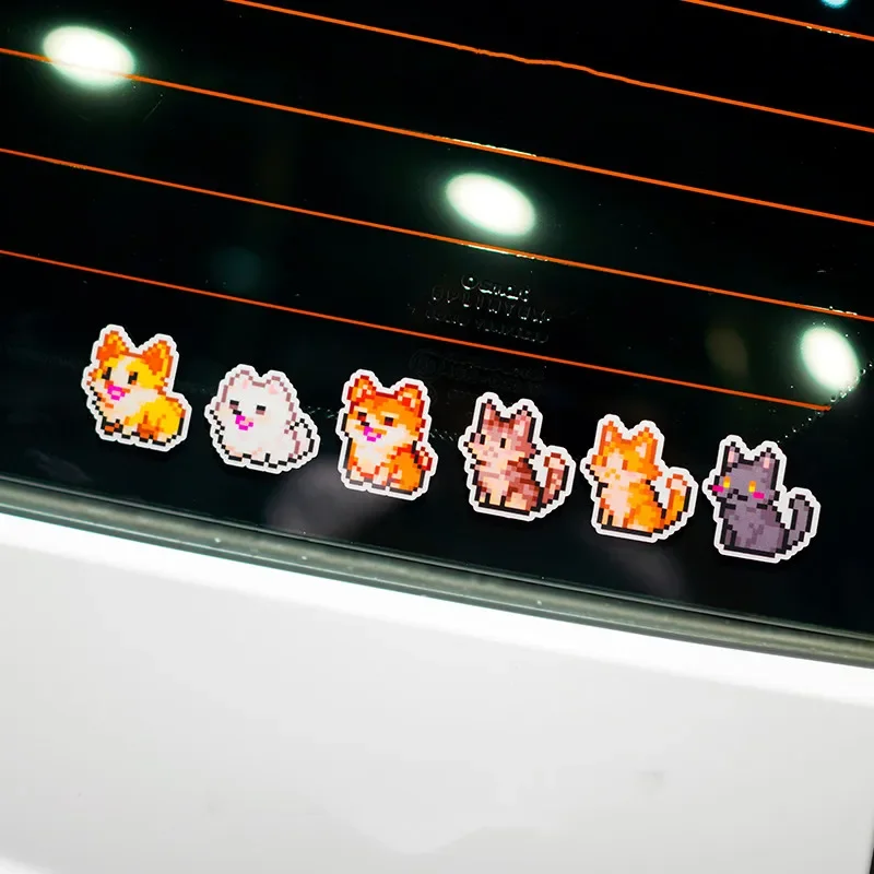 Car Styling Tape Cute Pixel Dog Pet Animal Corgi Fun Reflector Reflector Stickers Waterproof Motor Helmet Fuel Tank Case Decal