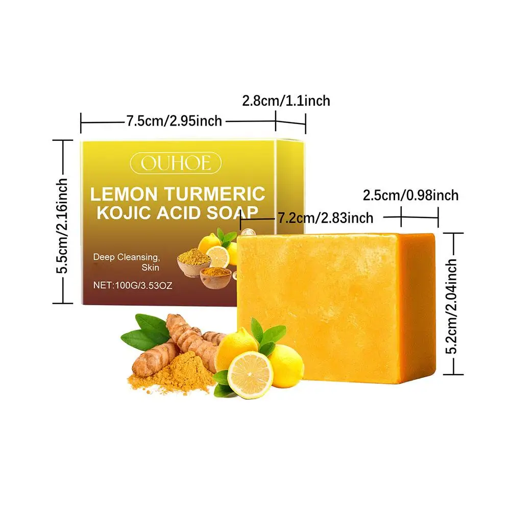 100g Lemon Turmeric Kojic Acid Soap Natural Brightening Improves Dull Skin Gentle Clean Oil Control Face Skin Care