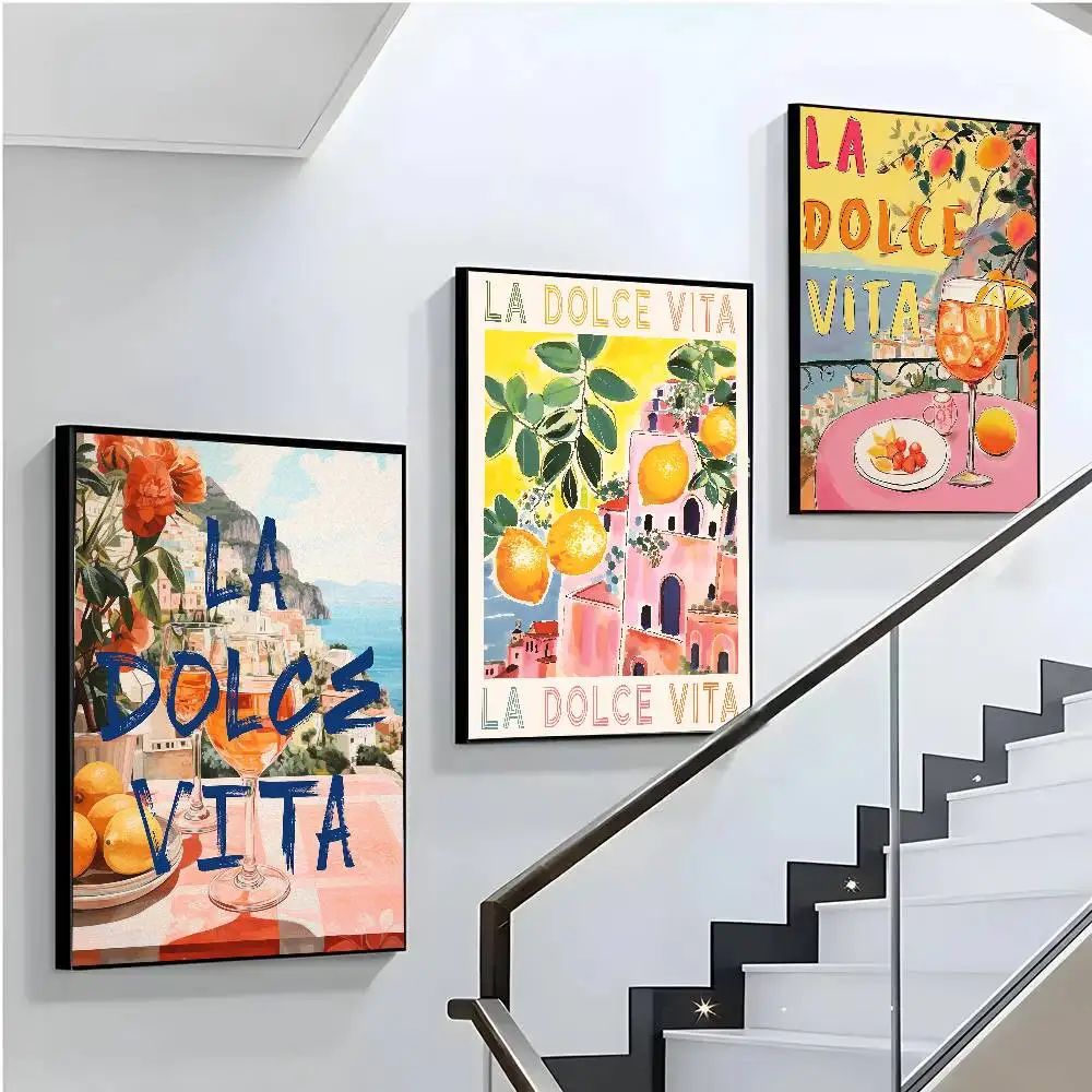 La Dolce Vita Lemon Prints Poster Art Sticky Wall Waterproof Home Living Room Bedroom Bar Aesthetic Decoration