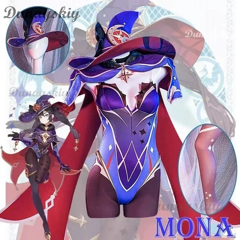 Mona costumi Cosplay gioco Anime Genshin Impact tuta Costume di Halloween per le donne festa di carnevale Sexy uniforme parrucca abbigliamento