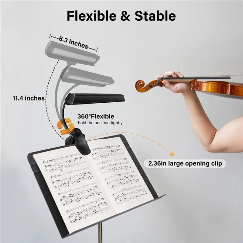 B29C-Clip-On Music Stand Light-Rechargeable, USB-C Powered, Portable For Musicians' For Piano, Orchestra Podium, Easel