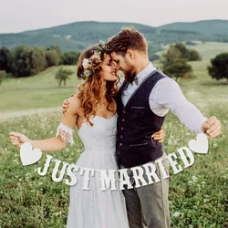 Vintage Wedding Just Married Bunting Banner Bridal Shower Photo Booth Props Rustic Wedding Party Decoration Supplies