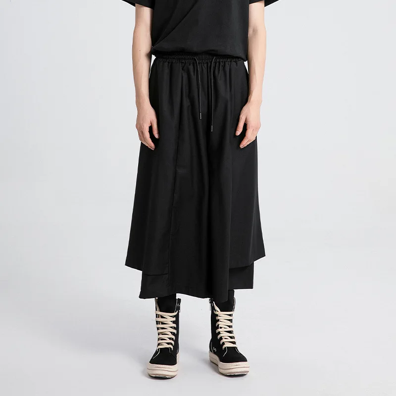 

Men's Casual Pants Japanese Style Dark Skirt Men's Casual Nine-Point Fashion Loose Straight Fake Two-Piece Pants Trendy