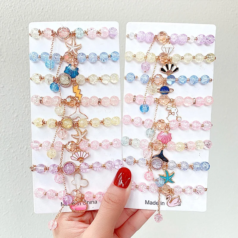 Cute Cartoon Bracelet For Children Students Princess Glass Beaded Charm Bracelets Baby Girls Kids Starfish Hand Accessories