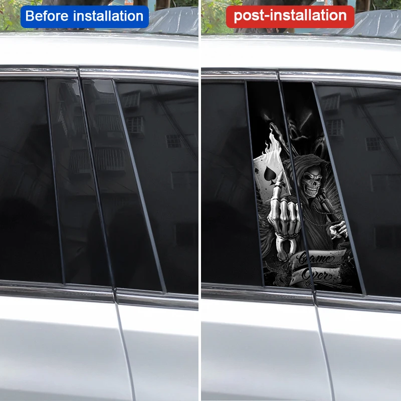 1set Gothic Skeleton Car Sticker Car B-Pillar Vinyl Decal Waterproof Car Door Post Diy Decorative Cover Cover Scratch Sticker
