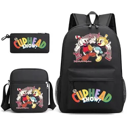 Popolare Trendy Game Cuphead Show Print 3 pz/set borse da scuola per studenti zaino per Laptop zaino a tracolla inclinata astuccio per matite