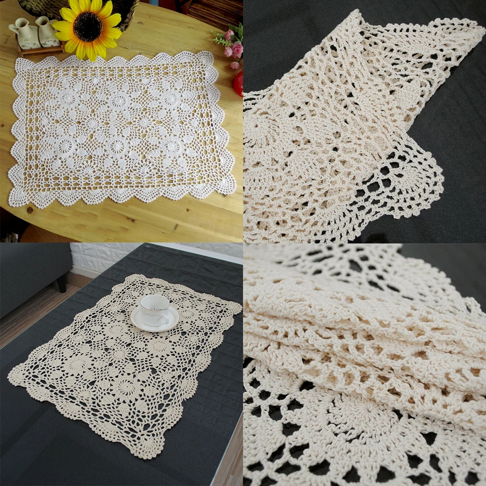 40x60cm Vintage Rectangle Cotton Crochet Lace Table Cloth Small Tablecloth Kitchen Dining Placemat Lace Hollow-out Home Textile