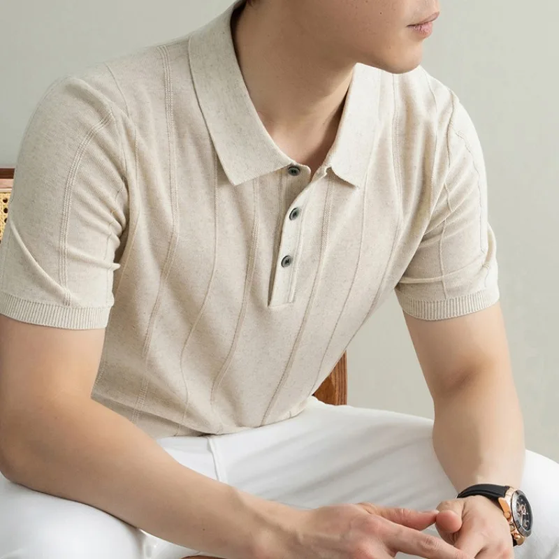 Premium Quality - Men's Linen Blend Polo Shirt - Summer Breathable Short Sleeve Collared Top Trendy Casual Wear for Men