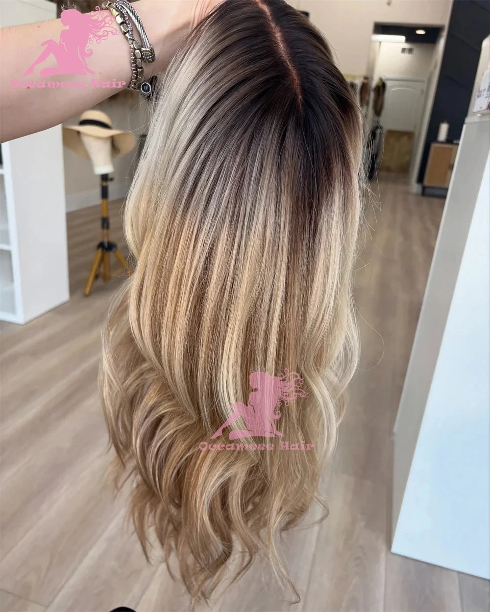 Peluca de cabello humano con encaje Frontal, cuerpo ondulado, ombré, marrón ceniza, Rubio, resaltado, peluca Frontal de encaje, peluca de mujer, cabello humano de color con raíces oscuras