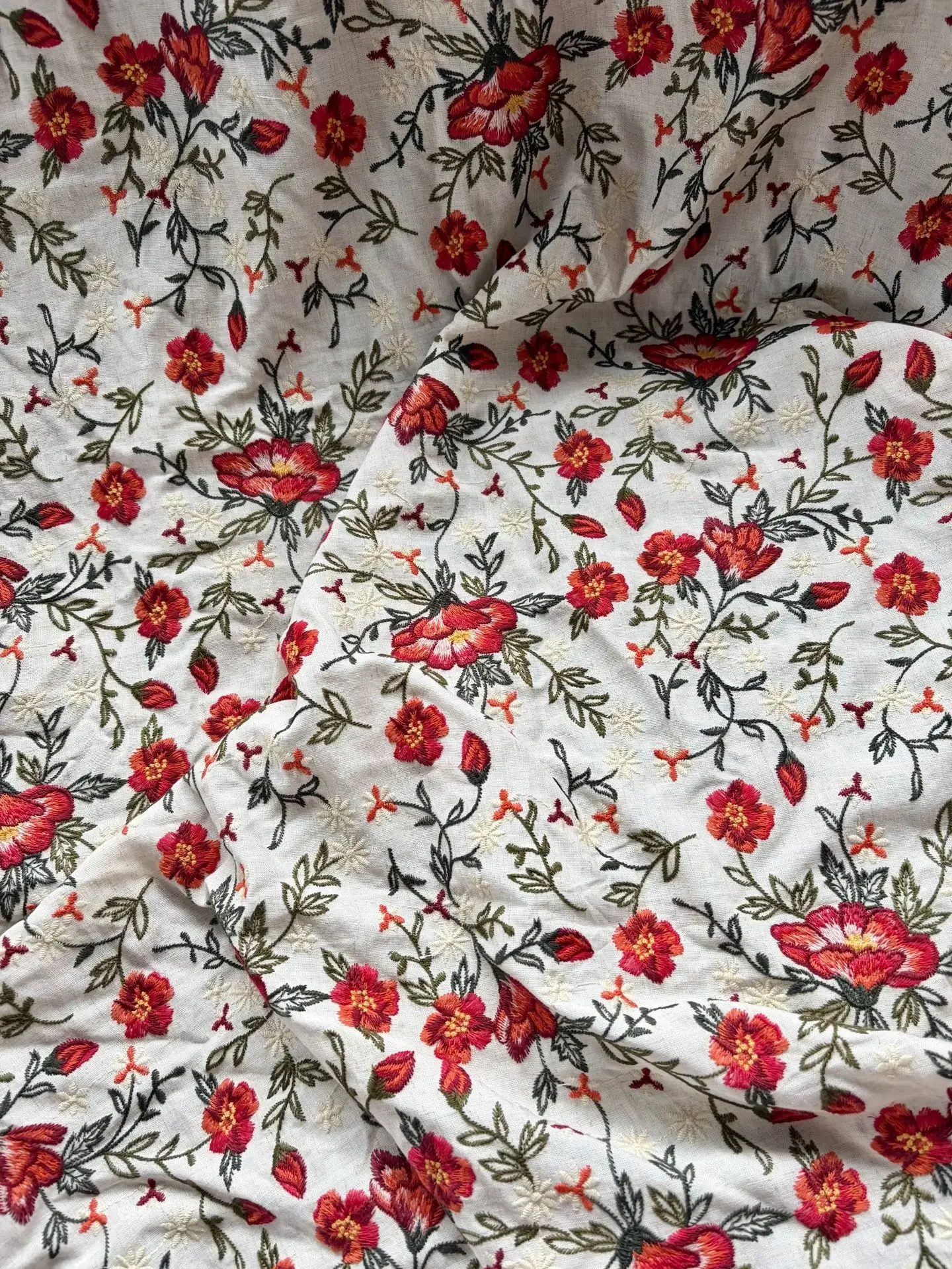 New French-style full-color floral embroidered linen fabric, for women's and children's clothing, decorative DIY sewing fabric