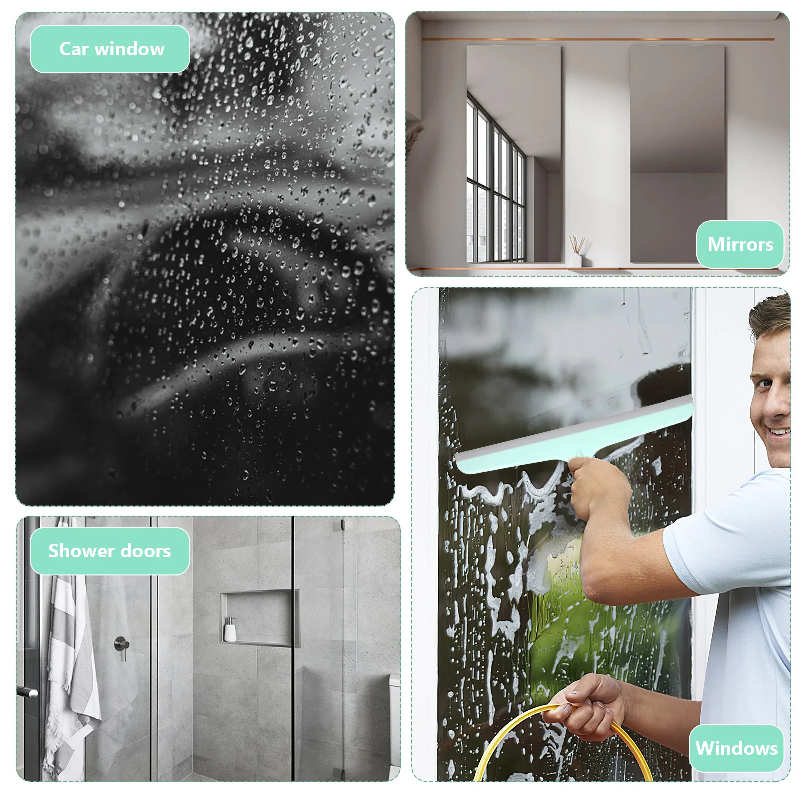 

4pcs Squeegee Hook Set TPR Window Wiper Cleaning Equipment for Bathroom Shower Glass Door Tile Car Mirror Scraper