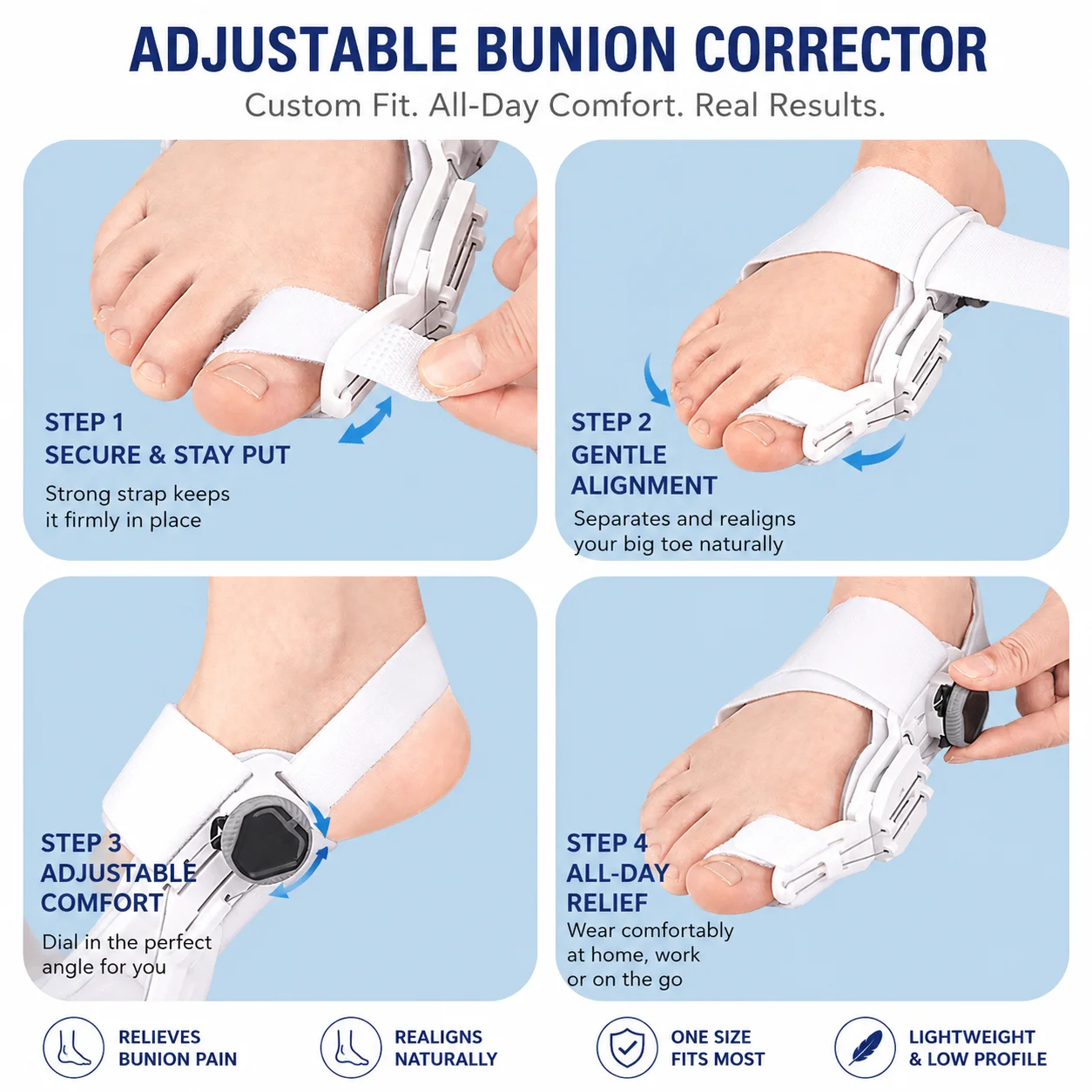Unisex Hallux Valgus Corrector 1pc Rotatable Toe Separator Adjustable Foot Pad Smooth out Uneven Footwear Pain Relief Device