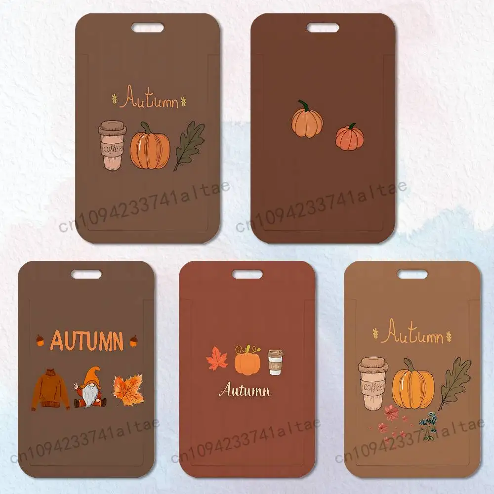 

Autumn leaves pumpkin Badge Holder Pass Bus Work Card Cover Chest Pocket Students Gift ID Card Holder