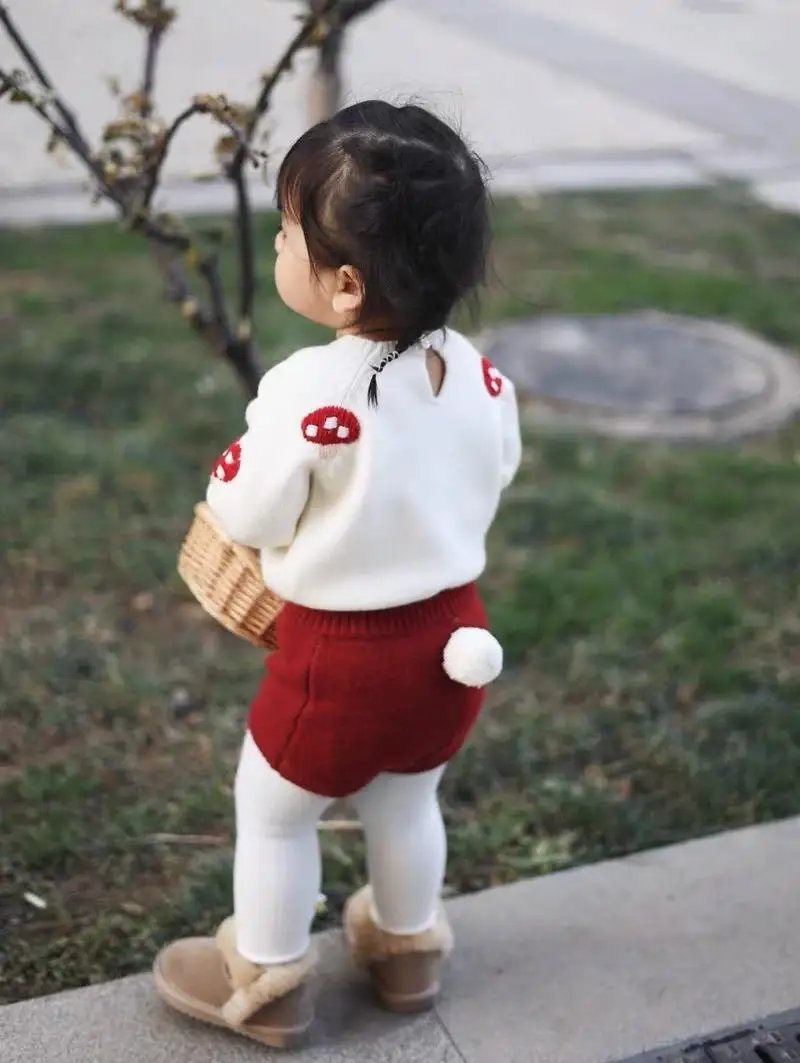 Baby Girls Knitted Bunny Tail Pants, 2026 Instagram Hot Sale, Cute Two-tone Bunny Design Versatile Toddler Trousers
