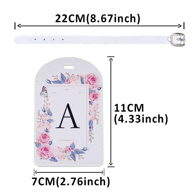 PU Leather Travel Luggage Tags with Privacy Cover for Suitcase Handbags Backpacks Men Women Flower And Letter Baggage Tags