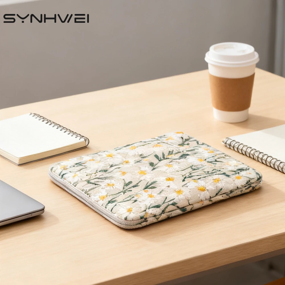 

6-7inch Sleeve for Kindle Case Embroidered Daisy Padded Sleeve Pouch Protective Sleeve Case for 6" Kindle/Kindle Oasis