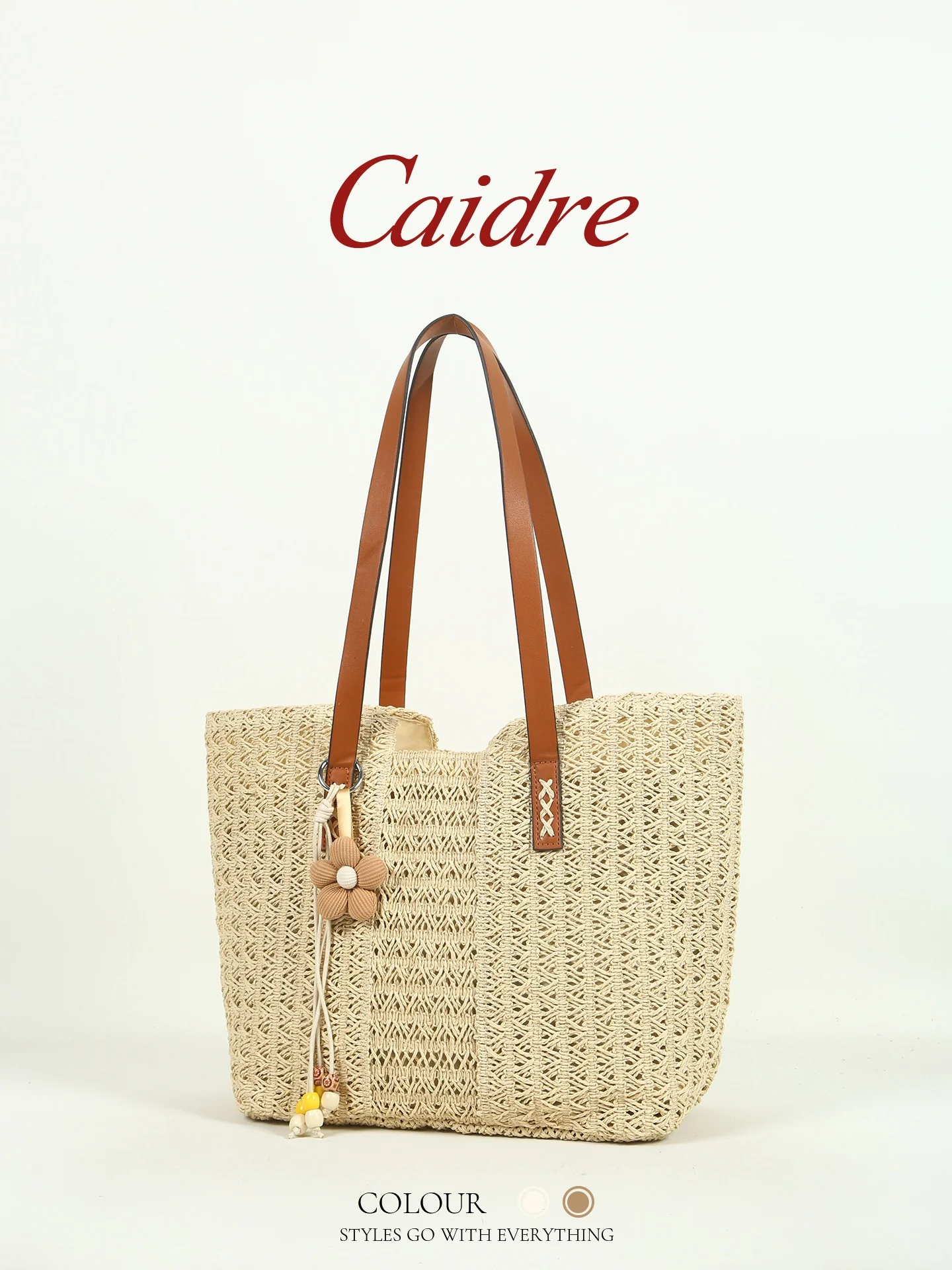 

Caidre Large Capacity Straw Weaving Tote Bag Women's Summer Beach Vacation Commuting Single Shoulder Bag Korean Style Handbag