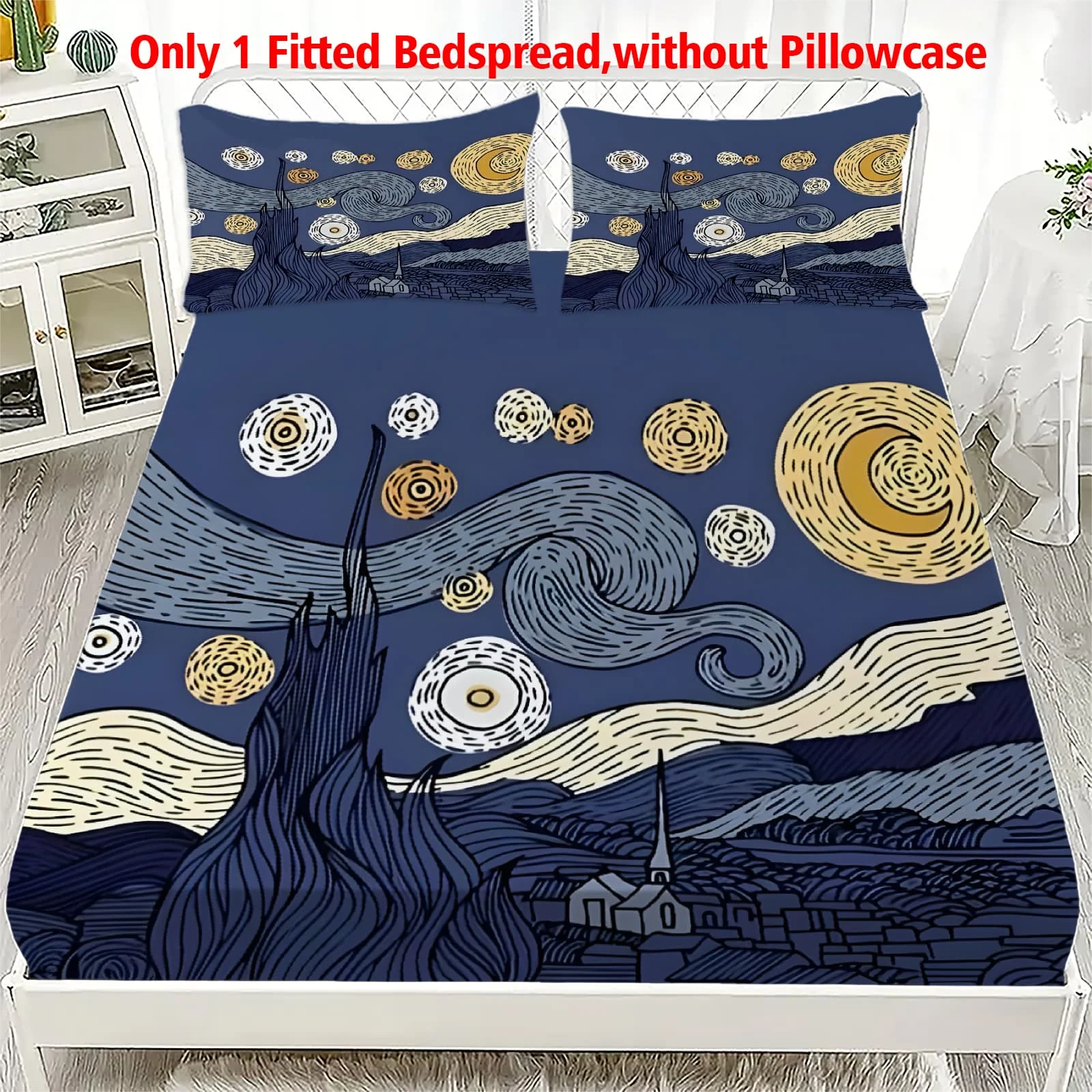 1 Stück Van Gogh Sternennacht Kunstdruck Spannbettlaken mit Tiefen Taschen, Elastischer Matratzenbezug für Einzel-, Doppel-, Queen- und King-Betten, Schlafzimmerdekoration
