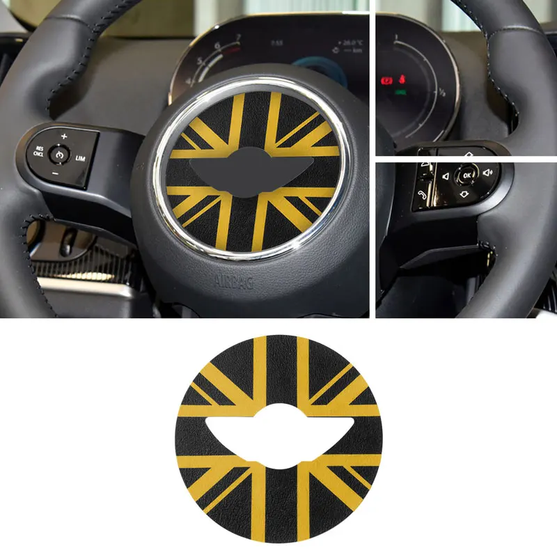 For Mini Cooper R50 R53 R56 R60 F56 F55 Clubman Countryman Car Steering Wheel Center Leather Interior Sticker Decoration