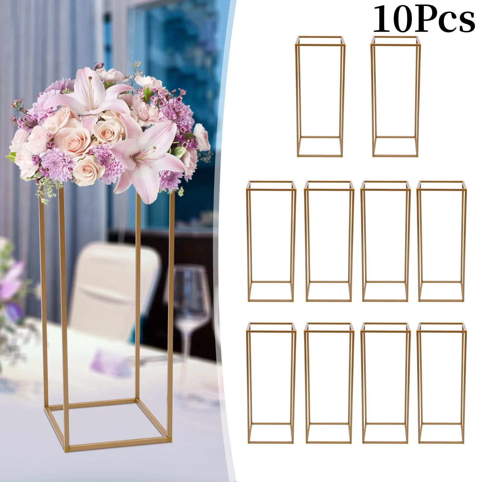 

10Pcs Golden Metal Wedding Floor Vases Column Stand Decor Frame Flower Stand for Anniversary Birthday Party Wedding Decor