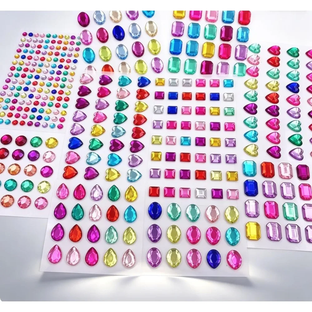 365Pcs SelfAdhesive Rhinestone Gem Stickers, 8Sheets Multicolored Acrylic Bling Jewels with Round Heart Drop Shapes for DIY Crafts Phone Card Decor